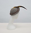 Hat, wool, feather, silk, cotton, metal, American